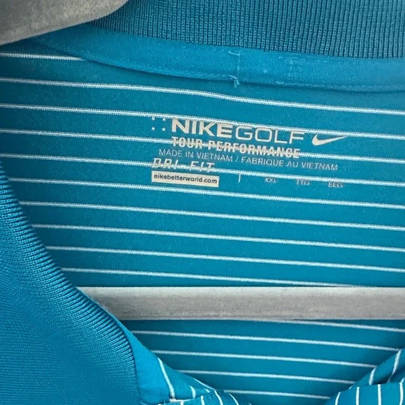 Nike Golf Teal and White Striped Polo - Picture 1 of 2